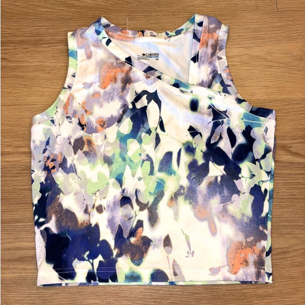 Columbia colorful watercolor leaf crop tank womens size small